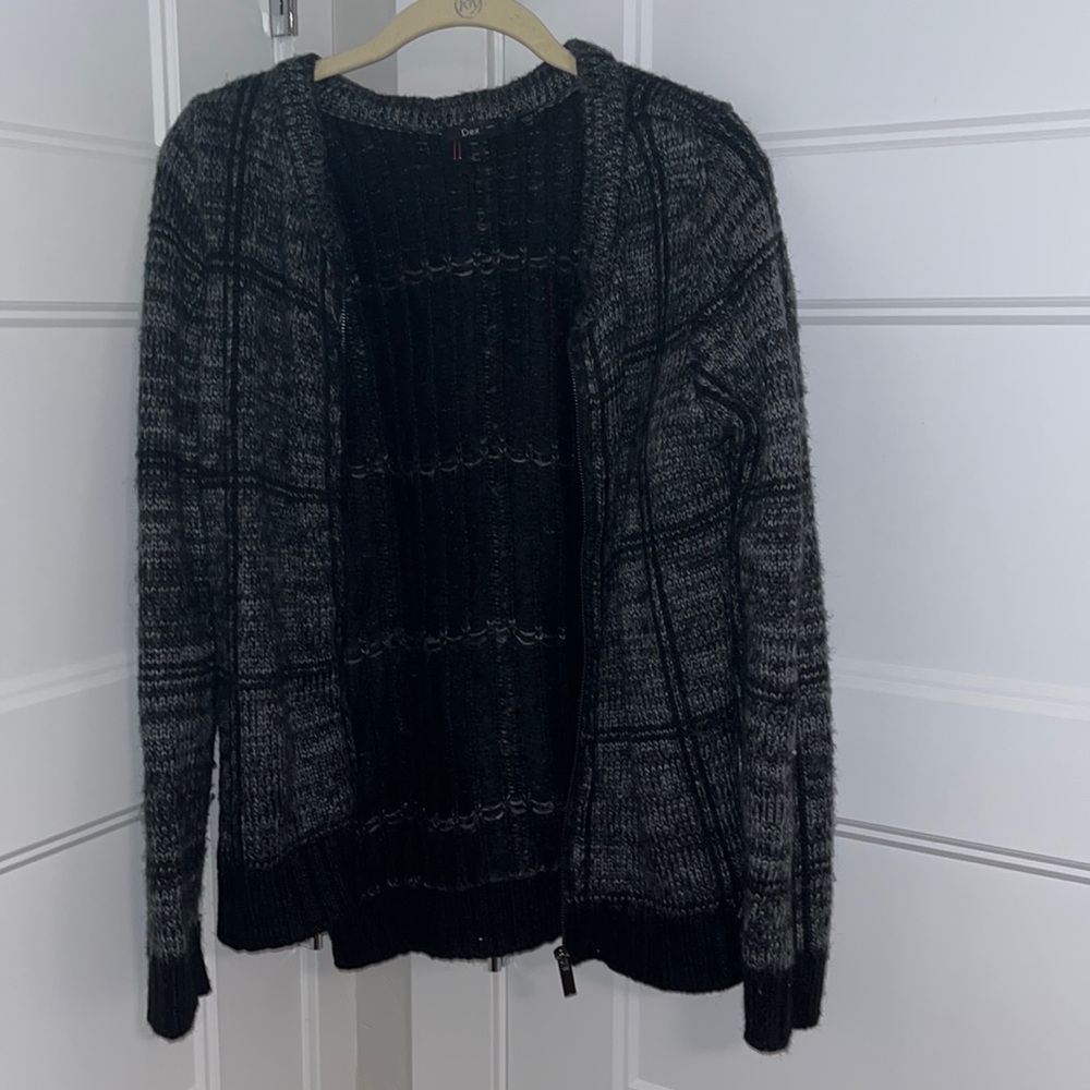 Black and grey zip-up cardigan in size small